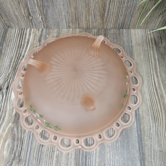 Vintage Lace Edge Bowl, Frosted Pink Floral Depression Glass Anchor Hocking - Picture 7 of 7